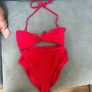 Cute red cut out swimsuit! Detachable neck tie